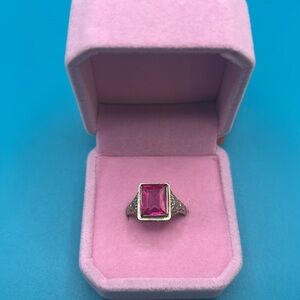 Antique Art Deco 14K White Gold with Lab Grown Ruby Stone.